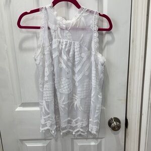 Anthropologie White Sheer Lace Blouse